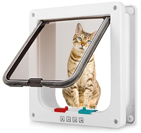Haustiertüre, Hundeklappe, Katzenklappe Weiß, Haustiertür mit Freiem Zugang, ABS+PC, Kontrollierte Zugangsrichtung, Transparente Tür für Türen, Fenster und Wände, (Weiß, M-21.5 x 21 x 6.5 cm)