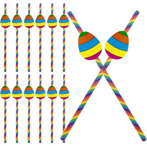 minkissy 80pcs Easter Paper Straws Drinking Straws Long for Party Scene Prop Ornaments Rainbow Decorations for Easter Egg Hunt