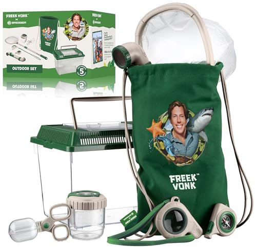 Freek Vonk x Bresser Outdoor-Set - 8-teilig, Terrarium, Schmetterlingsnetz, Sammelwerkzeug, Periskop, Kompass mit Pfeife, Lupendose, Lupe, Tragebeutel, 1.106 g