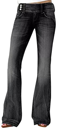 FUPODD Sommer Jeans Damen Leicht Schlaghose Jeanhose Elegant Boyfriend Jeans Damen Mid Waist Jeanhosen Vintage Flared Jeanhose Mit Knöpfen An Der Seite Schlag Hosen Frauen Große Größen