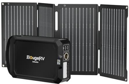 BougeRV JuiceGo 240Wh Tragbare Powerstation mit 50W Faltbarem Solarpanel, Ladezeit 4,8 Std., AC/USB- Ausgängen, Reiner Sinus, LFP-Batterie, 410W, 5 Ausgänge, für Handys, Laptops, Tablets