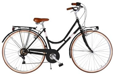 Via Veneto the Original – Damenfahrrad Condorino Lady 28 Zoll, 6-Gang-Schaltung, Größe 46, Schwarz, Kaffeestaub (matt), Retro Vintage Citybike aus Stahl | VV601L