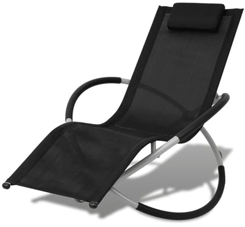 Kavolet Klappstuhl Strand Sonnenliege Relaxliege Liegestuhl Swingliege Gartenliege faltbar Schwungliege Schaukelsessel | ergonomische Relaxsessel | wetterfest | 120 kg Belastung Schwarz