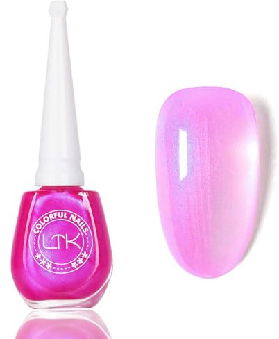 Pearl Nail Varnish - Pink Nail Polish - Aurora Bright Pink Pearlescent Shell Nail Polish - Mixed Light Purple High Glossy Shine No Need UV Long Lasting DIY Manicure Nail Art