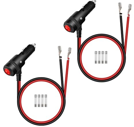 RIIEYOCA 2Stück 12V 24V Zigarettenanzünder Stecker Adapter, 16AWG Heavy Duty 15A Auto Zigarettenanzünder Ersatz Stecker mit Leitungen & Ein/Aus-Schalter Stromkabel für Autos, Boote. (0,6M / 2FT)
