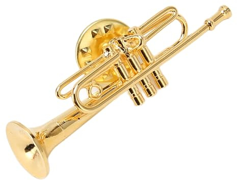 Miniatur Trompete Revers Brosche Pin, 4.3cm Gold Messing Mini Brosche | Trompete Musik instrument Brosche, Brosche Damen Kleid Clip mit Rotem Samt Ausgekleidet Aufbewahrung Box
