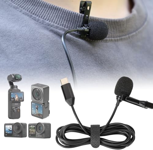 Microfono Lavalier Clip-on MotuTech Tipo C per Insta360 X4 / X3/Insta360 One X2/Insta360 One RS/Insta360 One R/OSMO Action 3/DJI Action 2 Cavo da 1,5M (per DJI Pocket 3/Action 4/3/2)