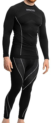 Snocks Thermounterwäsche Herren - Atmungsaktives und warmes Material, Perfekte Passform, Ideal für Verschiedene Sportarten - Skiunterwäsche, Funktionsunterwäsche - Gr. L - Farbe Schwarz