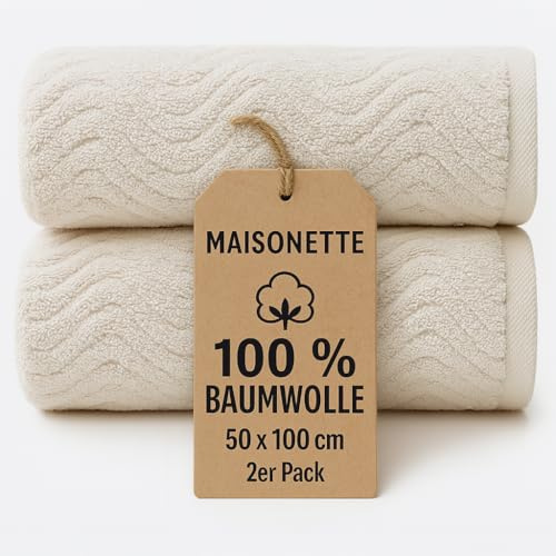 Maisonette Organic 100% Baumwolle Handtücher Set, (50x100 cm, 2er-Pack), Weiches und saugfähiges Gesicht- und Handtuch-Set für das Badezimmer & Kleine Gästehandtücher, Beige