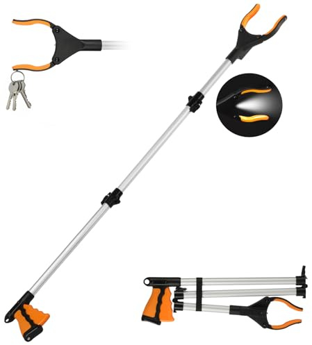 Flintronic 1PCS Faltbare Greifer, Greifzange für senioren, Müllzange Lange 110cm/43, Faltbare Greifer für Senioren, Drehbar Müllgreifer, Extra Langer Greifarm, Orange Farbe