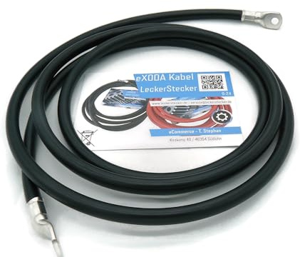 Exoda Batteriekabel 50 mm² 2,5m Schwarz M8 für Auto Boot Motorrad | Verwendungszweck, Set-Inhalt, Länge 2,5 m, 50 mm² Querschnitt, Temperaturbeständigkeit bis 70 Grad, M8 Ösen, hohe Leitfähigke