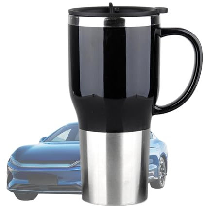 Electric Car Mug, Portable Hot Water Kettle, 12V 450ml Stainless Steel Electric Kettle Mug, Self Heating Travel Mug, Stylish Tea Cup with Handle