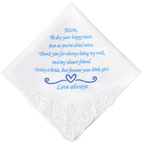 HOULIFE Besticktes Spitzen-Hochzeits-Taschentuch, 60er Jahre, Baumwolle, Weiß, Einstecktuch für Braut, Bräutigam, Hochzeitsgeschenk, 32 x 32 cm, Mom-1 Stück, 38