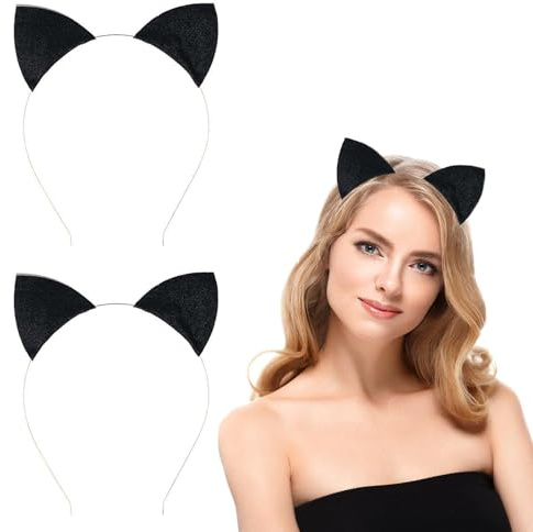 GTYARYUA Katzenohren Haarreif, 2 PCS Cat Ears, Glitzer Katze Ohren, Katzenohren Haarreif Kinder, Katzen Ohren Damen, Catwoman Ohren, Black Cat Ears, Katzen Ohren, für Cosplay Karneval Kostüm Party