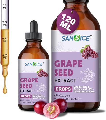 Organic Grape Seed Extract Supplement, Liquid Grape Seed Extract 300mg For Antioxidant, Grapeseed Extract Organic 95% Polyphenols Supplement for Skin & Immune, Vitis Vinifera Tincture, Non-GMO, 4 FL