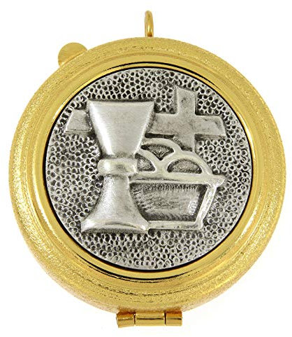 Holyart Hostiendose aufgerautes Messing Schild Brot und Kelch, 8 cm (3.15 inc.)
