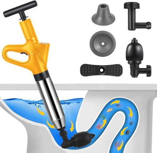 Stura WC,Pompa Stura Scarichi con Barometro,Molto Rispettoso Dell'Ambiente,Sturalavandini a Pressione con Quattro Diverse Ventose Adatto per Scarichi A Pavimento (Gelb)