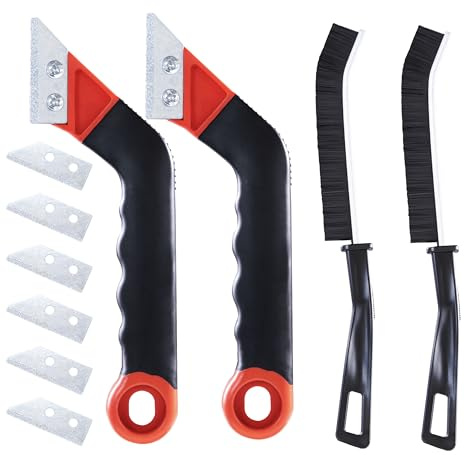 Kit de herramientas de eliminación de lechada – 2 rascadores, 6 cuchillas y 2 cepillos de limpieza para limpieza de lechada de azulejos, herramienta raspadora de lechada para baño, cocina, azulejos de