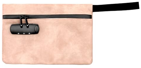 TNTGMG Geldtasche, wasserdicht, Dokumententasche aus Leder, abschließbar, 24,5 × 16,5 × 3 cm, Banktasche mit Reißverschluss für Bargeld, Pool, Strand, Bank, Reisepass (Rosa)