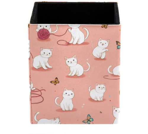 etoenbrc Stifthalter, Bleistift-Organizer für den Schreibtisch, weiße niedliche Katzen, Bleistiftbecher, Make-up-Pinselhalter, Schreibtischzubehör, Aufbewahrung von Schreibwaren und Zubehör für Büro