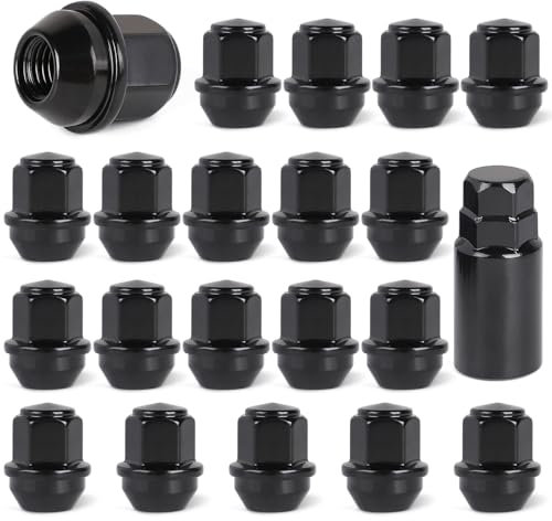 EFUTURETIME 20 x Ecrou Roue M12x1.5 Noir, Écrou de Roue Anti Rouille Conique 60° Goujon de Roue Hex 19mm Compatible avec d'Origine Ford