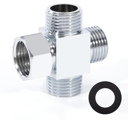 Messing 4 Wege Rohr Fitting G1/2 Messing Absperrventil Verteiler für Eckventile Umsteller, Fitting Adapter Poliertes Messing Verchromt für Toiletten Badezimmer Küche Waschbecken Bidet