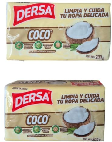 Pack de 2 Jabones de Coco Dersa – 200 g c/u | Jabón Natural Multiusos para Ropa, Manos y Limpieza General | Fórmula Tradicional Biodegradable | Hecho en Colombia