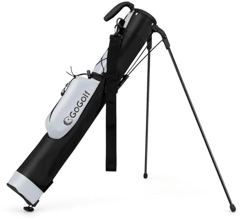 FANTASK Golf Stand Tragetasche, Golftasche leicht mit 2 er Unterteilung & Regenhaube, Pitch 'n Putt Golfbag mit Schultergurt, Tasche & Ständer, für Herren, Damen, Grau