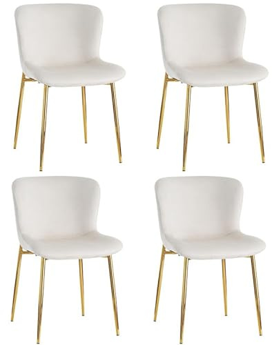 Solisburne Matrumsstol i set om 4, stoppad stol med sammetsfåtölj med metallben, vadderad relaxfåtölj skalstol för restauranger, vardagsrum och kaféer, beige sammet modern