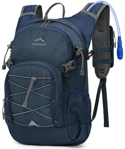 RAINSMORE Trinkrucksack mit Trinkblase 2L Leichter Isolierter 18L Wanderrucksack mit Regenschutz für Herren Damen Fahrradrucksack Laufrucksack Hydration Rucksack zum Laufen Radfahren Biken Klettern