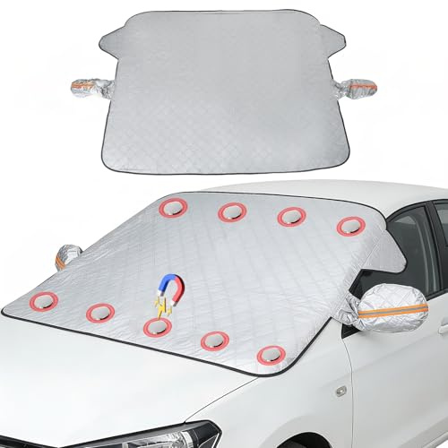 Auto Frontscheibenabdeckung Winter, 193x126cm Scheibenabdeckung mit Magneten, Frostschutz und Sonnenschutz für PKW SUV, Falbar Windschutzscheiben Abdeckung gegen EIS Schnee Staub