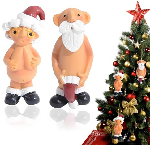 2-teiliges Nackter Weihnachtsmann, Lustige Weihnachtskugeln, Weihnachtsbaum, Baumschmuck Nikolaus, Baumanhänger Weihnachts-Deko Weihnachtsmann Christbaumanhänge