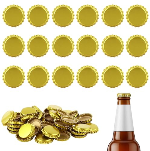APACALI 500PCS Bottle Caps, 26mm Bottle Tops, Gold Crown Caps for Beer Bottles, Metal Bottle Caps for Home Brewing and Crafting
