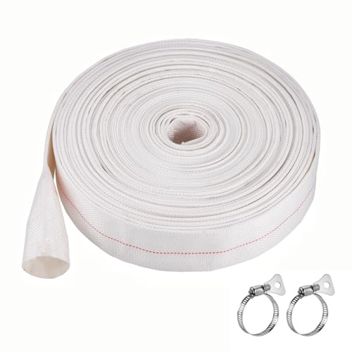 TranRantic 20M Gewebeschlauch, Ø 32 mm(1 1/4 Zoll) Rollbar Flachschlauch mit 2 Klemmen für Tauchpumpen & Schmutzwasserpumpen, Robuster Pumpenschlauch für Gartenbewässerung Wasserwechsel des Pools