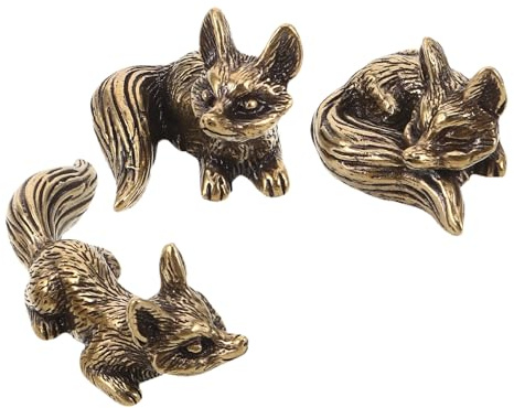 FIXOSHEE 3 Stück Messing Fuchs Miniaturfiguren 3 Stück Vintage Tierstatuen für Tischdekoration Garten und Auto Glücksbringer aus Massivem Messing