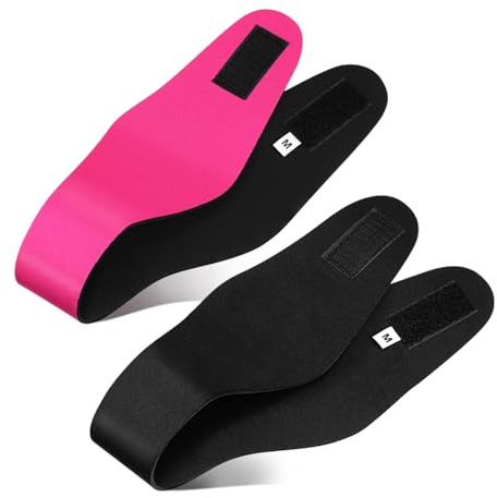 VERDANVERSE Lot de 2 Bandeaux de Natation Garçon et Filles Protection Auditive, Taille Moyenne, Tissu Élastique, Couleurs Noir et Rose, Équipements Étanches pour Sport Aquatique et Bain