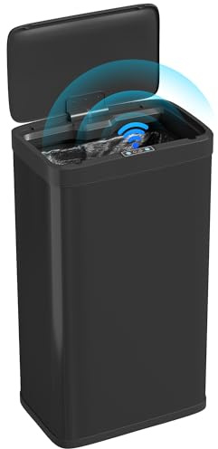HOMCOM 45L Sensor Bin Automatic Kitchen Bin Soft Close Lid Black | Metal, Fingerprint-Resistant, Waste and Recycling
