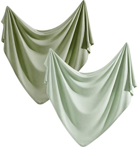 LYCN 2er Set Baby Pucktuch für Neugeborene, 112 x 84 cm Jersey Baumwolle Swaddle Wrap, Weiche Mulltücher für Neugeborene, Dehnbare Babydecke Erstausstattung für Jungen & Mädchen