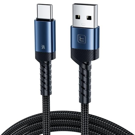 toocki Cable USB C 2M, Nailon Trenzado, 3A USB-A a USB-C, Azul | 2M Longitud, Resistente, Compatible Huawei/Xiaomi/Android, Ideal para Cama/Sofa/Oficina