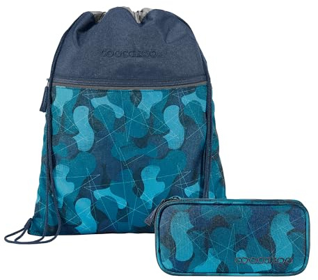coocazoo Zubehör-Set Cloudy Camou, 2-teilig, blaues Schlampermäppchen mit Organizer-Flap und Turnbeutel mit 10 l Volumen, wasserabweisend, aus recyceltem Polyester