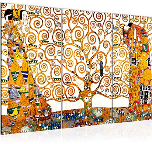 Runa Art Wandbilder Gustav Klimt Baum des Lebens Bild XXL Wohnzimmer Gelb Abstrakt 120 x 80 cm 3 Teilig 700031a