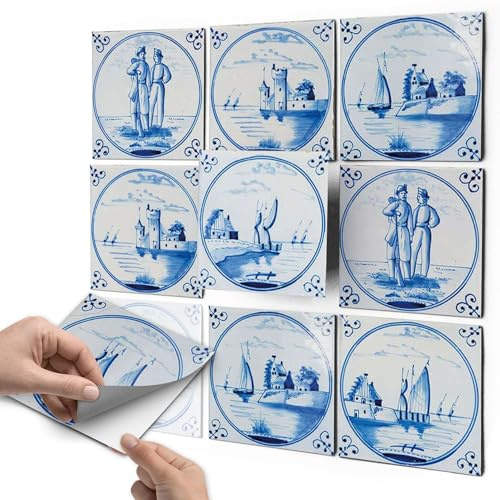 Fliesen-Folie I Dekorative Fliesensticker für Küche, Bad und Fliesenspiegel - Selbstklebende Fliesen Folie zum Renovieren von Wandfliesen I 15x15 cm - Motiv Holländische Fliese - 36 Stück
