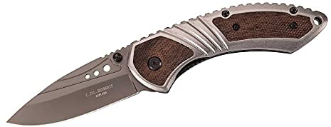 Herbertz Klappmesser - Stahl AISI 420 - Liner Lock - Aluminiumschalen - einseitig Holzeinlagen - Edelstahlclip