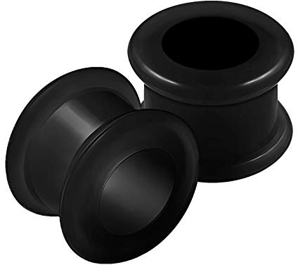 KJM FASHION 2PCS Silicone Black 9/16 inch 14mm Double Flared Saddle Ear Gauge Earring Tunnel Plug Stretcher Piercing Jewellery 2606