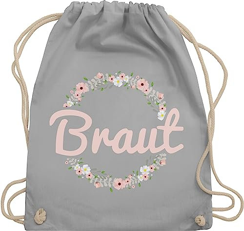 Shirtracer Turnbeutel Rucksack - JGA Junggesellenabschied Frauen - Braut Motiv Blumenkranz - Unisize - Hellgrau - brauttasche brauttaschen bachelorette party bripe juterucksäcke