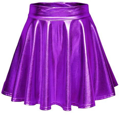 Damen Glänzend Höhe Taille Liquid Mini Rock Metallisch Elastische Taille A-Linien Pull On Skater Röcke
