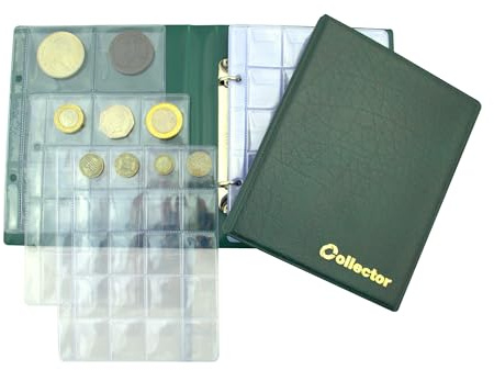 COLLECTOR - Münzalbum für 126 Münzen in verschiedenen Größen, von kleinen bis großen Münzen (Grün)