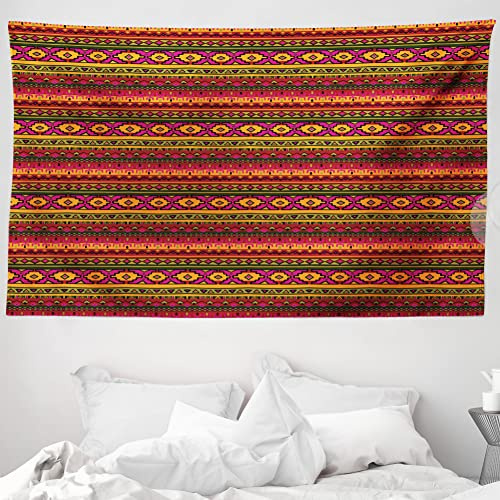 ABAKUHAUS aztekisch Wandteppich und Tagesdecke, Vintage Peruanische Motive aus Weiches Mikrofaser Stoff Waschbar ohne Verblassen Digitaldruck, 230 x 140 cm,Fuchsienfarben Rot