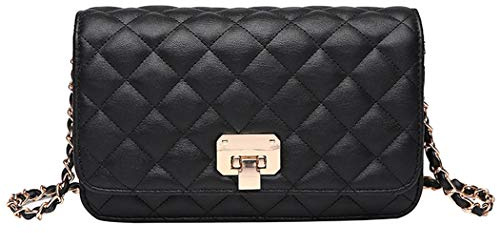 Sac à bandoulière en cuir pour femme - Sac à main tendance matelassé avec sangle de chaîne, Noir, Small