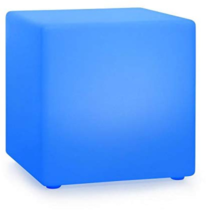 blumfeldt Shinecube XL lámpara de jardín con iluminación LED en 16 Colores, 40 x 40 x 40 cm, Modos de luz: Strobe, Flash, Fade, Smooth, Impermeable, Mando, batería, Interior/Exterior, PE, Blanco
